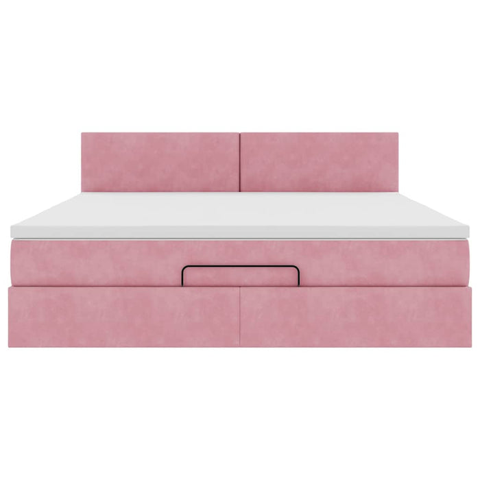 Cadru de pat otoman cu saltea roz 160x200cm catifea - WALTI WALTI