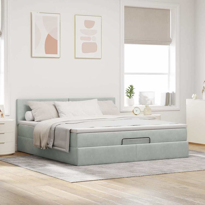 Cadru de pat otoman cu saltea Gri deschis 180x200cm catifea - WALTI WALTI
