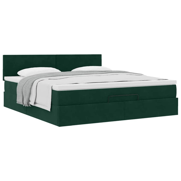 Cadru de pat otoman cu saltea verde închis 180x200cm catifea - WALTI WALTI