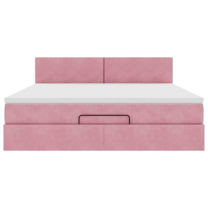 Cadru de pat otoman cu saltea roz 180x200cm catifea - WALTI WALTI