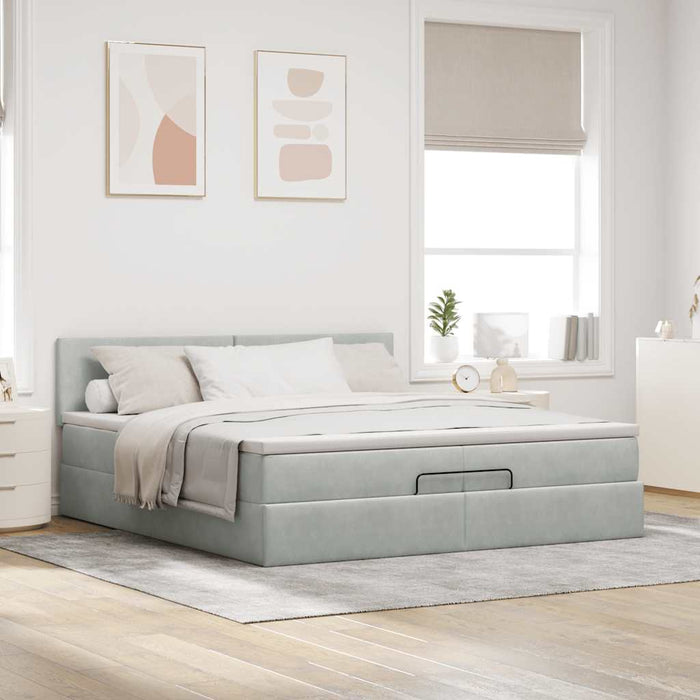Cadru pat otoman cu saltea Gri deschis 200x200 cm catifea - WALTI WALTI
