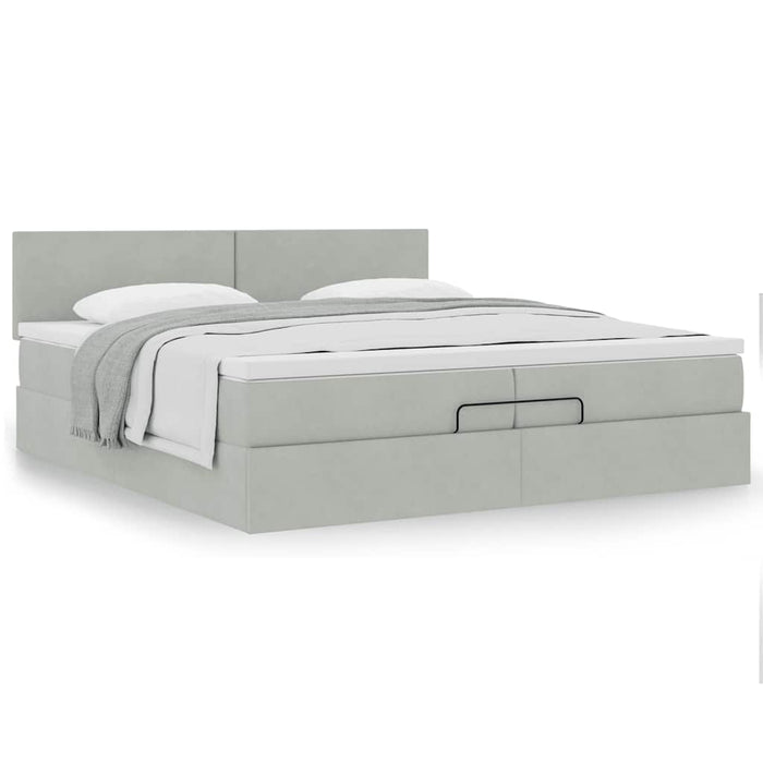 Cadru pat otoman cu saltea Gri deschis 200x200 cm catifea - WALTI WALTI