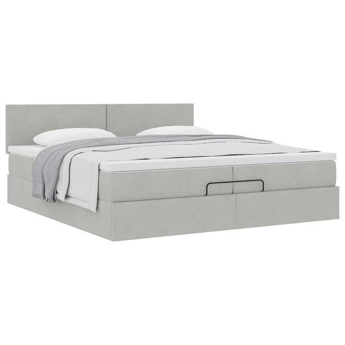 Cadru pat otoman cu saltea Gri deschis 200x200 cm catifea - WALTI WALTI