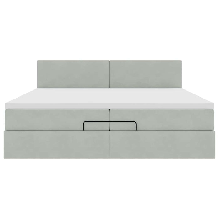 Cadru pat otoman cu saltea Gri deschis 200x200 cm catifea - WALTI WALTI