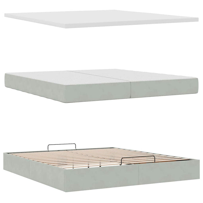 Cadru pat otoman cu saltea Gri deschis 200x200 cm catifea - WALTI WALTI