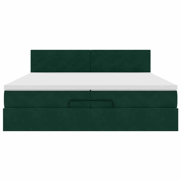 Cadru pat otoman cu saltea verde închis 200x200 cm catifea - WALTI WALTI