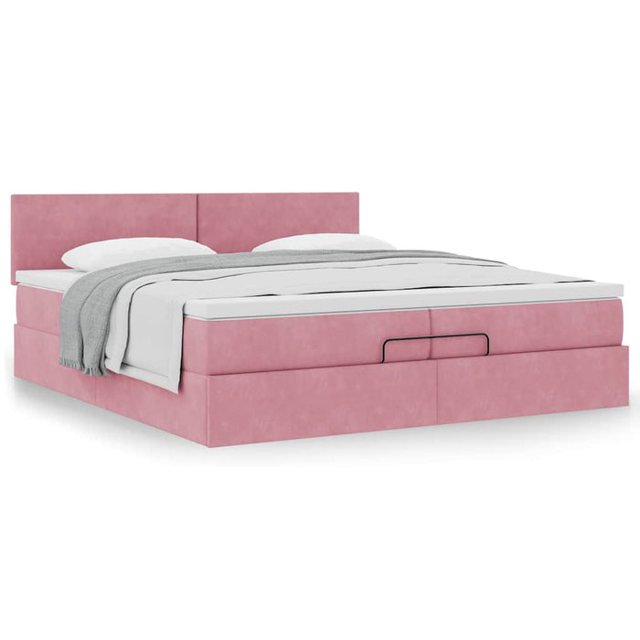 Cadru de pat otoman cu saltea roz 200x200 cm catifea - WALTI WALTI
