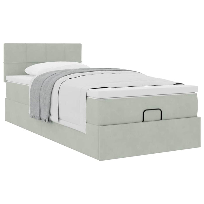Cadru de pat otoman cu saltea Gri deschis 80x200cm catifea - WALTI WALTI