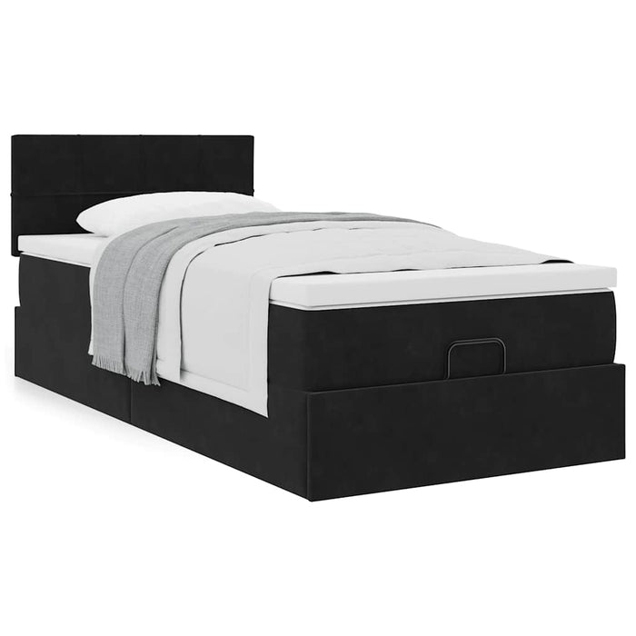 Cadru de pat otoman cu saltea, catifea neagră 80x200 cm - WALTI WALTI