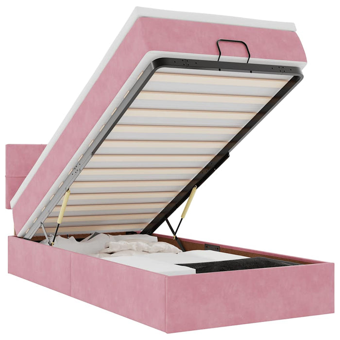 Cadru de pat otoman cu saltea, catifea roz 80x200cm - WALTI WALTI