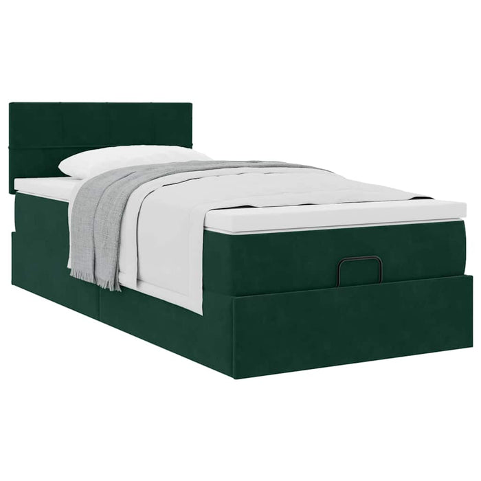 Cadru de pat otoman cu saltea verde închis 90x190cm catifea - WALTI WALTI