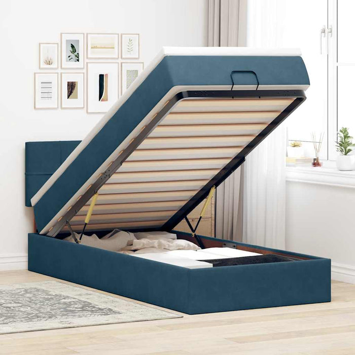 Cadru de pat otoman cu saltea, catifea albastru închis 90x190cm - WALTI WALTI