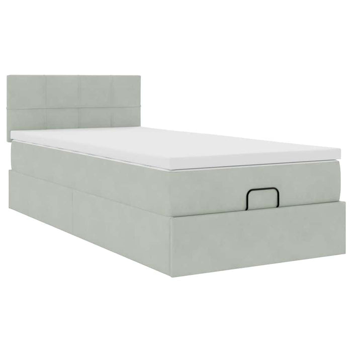 Cadru de pat otoman cu saltea Gri deschis 90x200cm catifea - WALTI WALTI