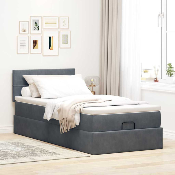Cadru de pat otoman cu saltea catifea gri închis 90x200cm - WALTI WALTI