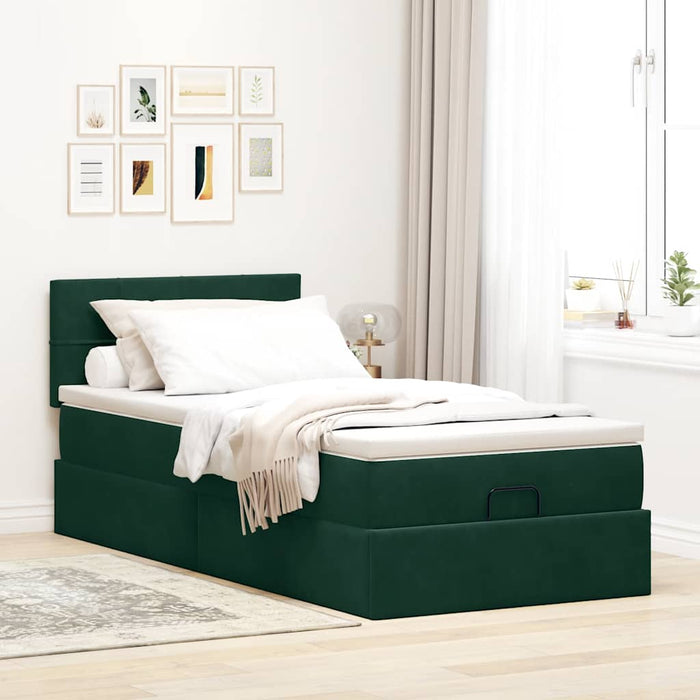 Cadru de pat otoman cu saltea catifea verde închis 90x200cm - WALTI WALTI