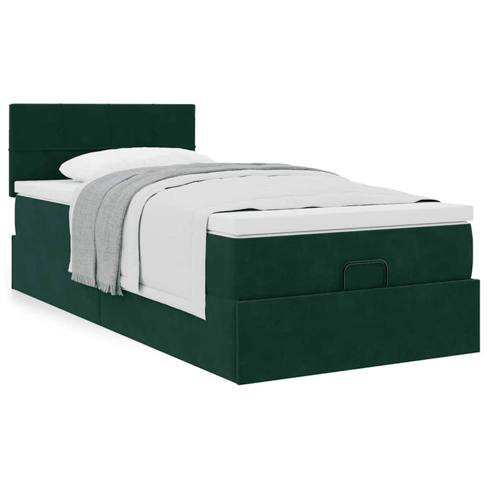 Cadru de pat otoman cu saltea catifea verde închis 90x200cm - WALTI WALTI