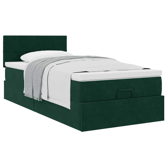 Cadru de pat otoman cu saltea catifea verde închis 90x200cm - WALTI WALTI