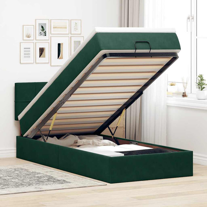 Cadru de pat otoman cu saltea catifea verde închis 90x200cm - WALTI WALTI