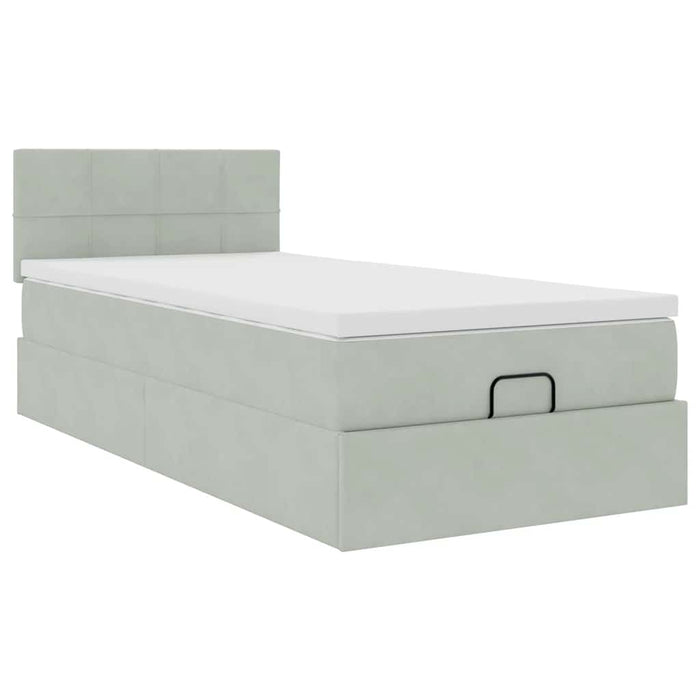 Cadru de pat otoman cu saltea Gri deschis 100x200cm catifea - WALTI WALTI