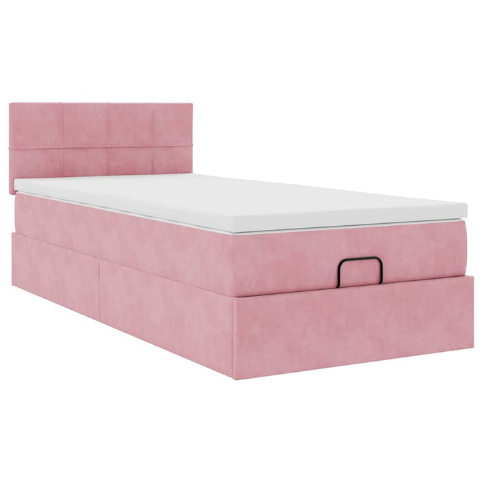Cadru de pat otoman cu saltea roz 100x200cm catifea - WALTI WALTI