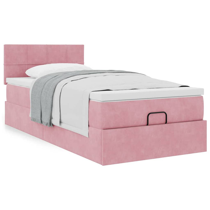 Cadru de pat otoman cu saltea roz 100x200cm catifea - WALTI WALTI
