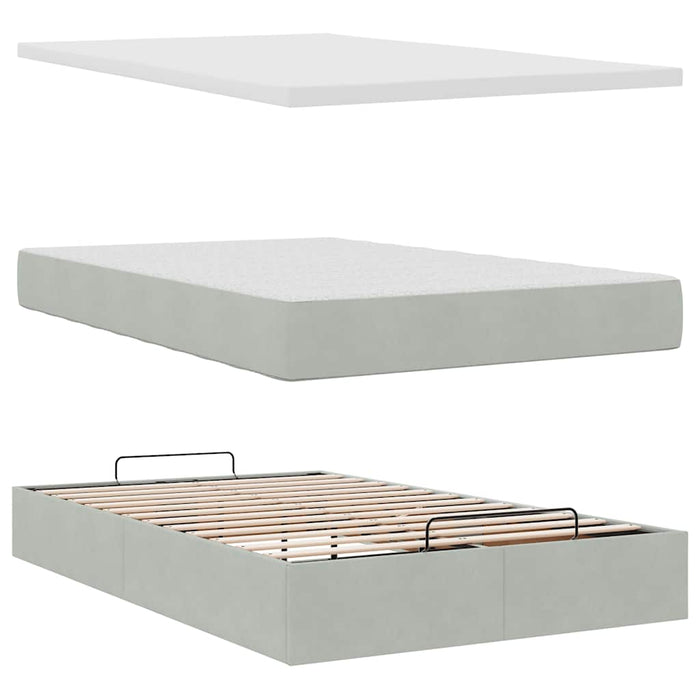 Cadru de pat otoman cu saltea Gri deschis 120x200cm catifea - WALTI WALTI