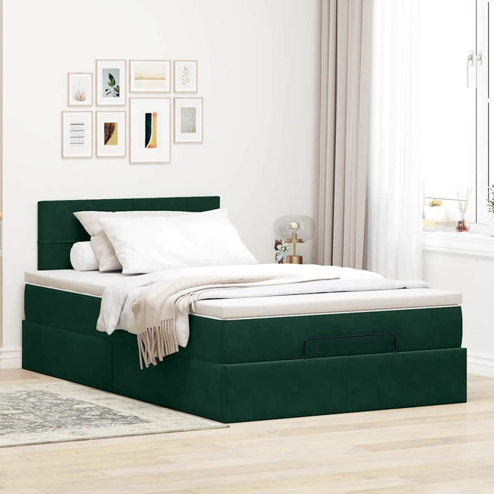 Cadru de pat otoman cu saltea verde închis 120x200cm catifea - WALTI WALTI