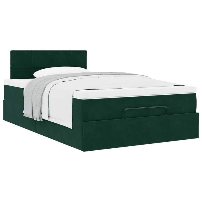 Cadru de pat otoman cu saltea verde închis 120x200cm catifea - WALTI WALTI