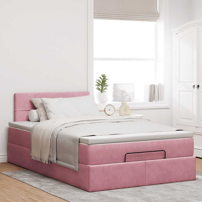Cadru de pat otoman cu saltea, catifea roz 120x200cm - WALTI WALTI