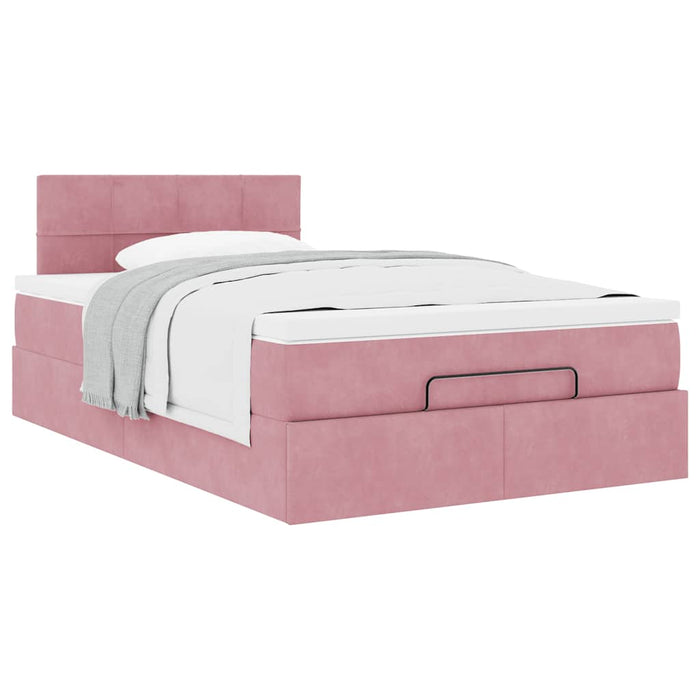 Cadru de pat otoman cu saltea, catifea roz 120x200cm - WALTI WALTI