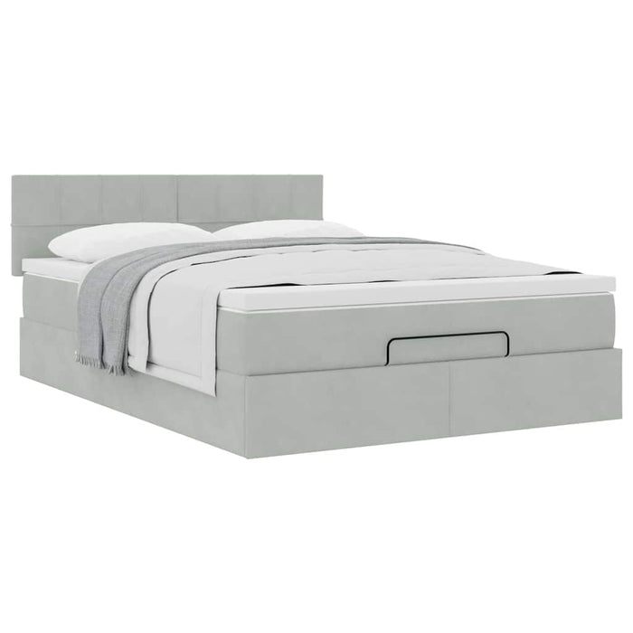 Cadru de pat otoman cu saltea Gri deschis 140x190cm catifea - WALTI WALTI