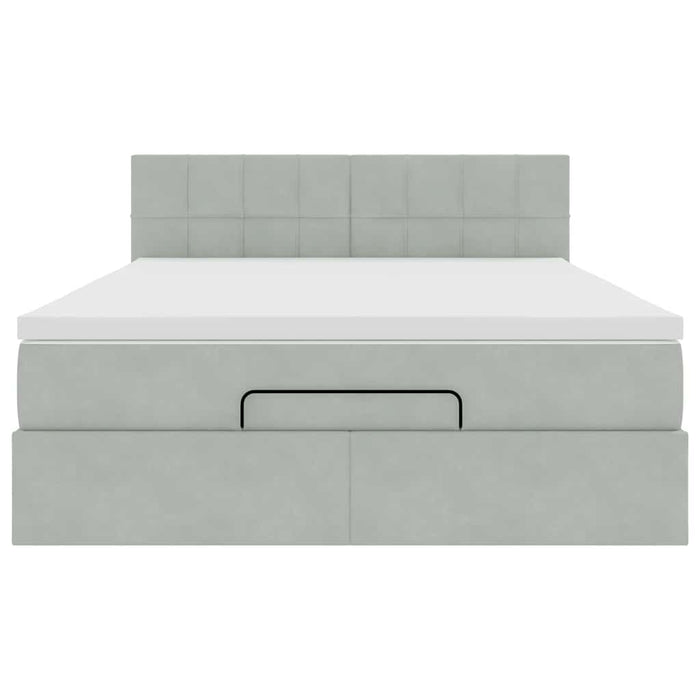 Cadru de pat otoman cu saltea Gri deschis 140x190cm catifea - WALTI WALTI