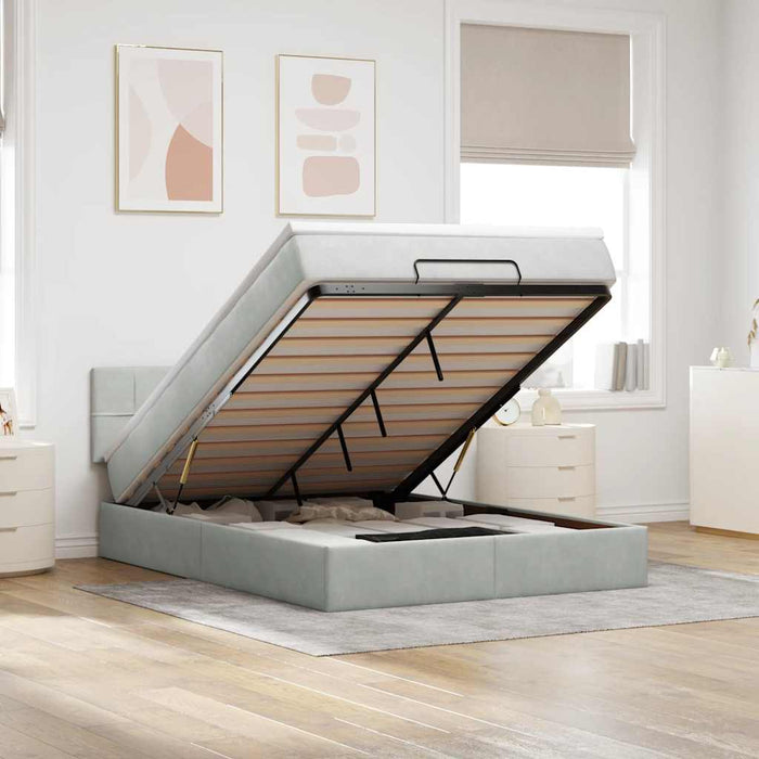 Cadru de pat otoman cu saltea Gri deschis 140x190cm catifea - WALTI WALTI