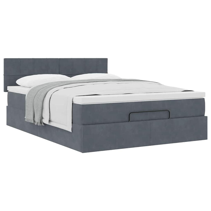 Cadru de pat otoman cu saltea Gri închis 140x190cm catifea - WALTI WALTI