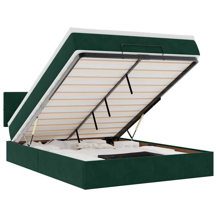 Cadru de pat otoman cu saltea verde închis 140x190cm catifea - WALTI WALTI