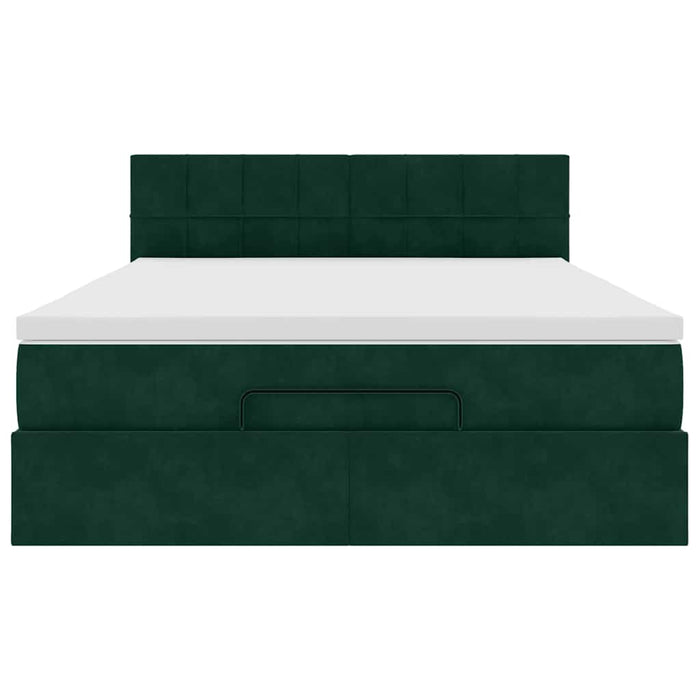 Cadru de pat otoman cu saltea verde închis 140x190cm catifea - WALTI WALTI