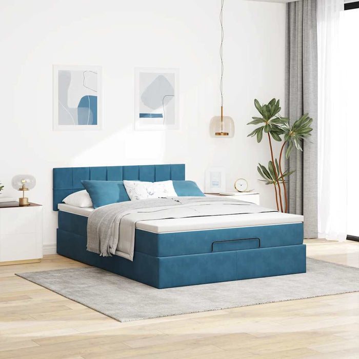 Cadru de pat otoman cu saltea Albastru închis 140x190cm catifea - WALTI WALTI
