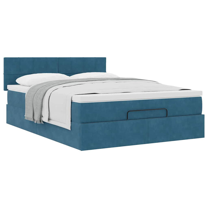 Cadru de pat otoman cu saltea Albastru închis 140x190cm catifea - WALTI WALTI