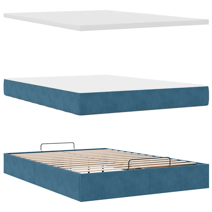 Cadru de pat otoman cu saltea Albastru închis 140x190cm catifea - WALTI WALTI