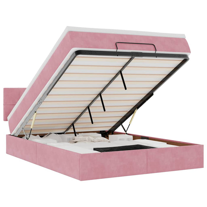 Cadru de pat otoman cu saltea roz 140x190cm catifea - WALTI WALTI