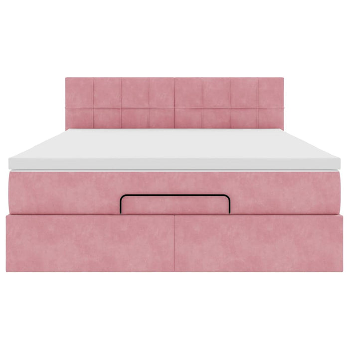 Cadru de pat otoman cu saltea roz 140x190cm catifea - WALTI WALTI