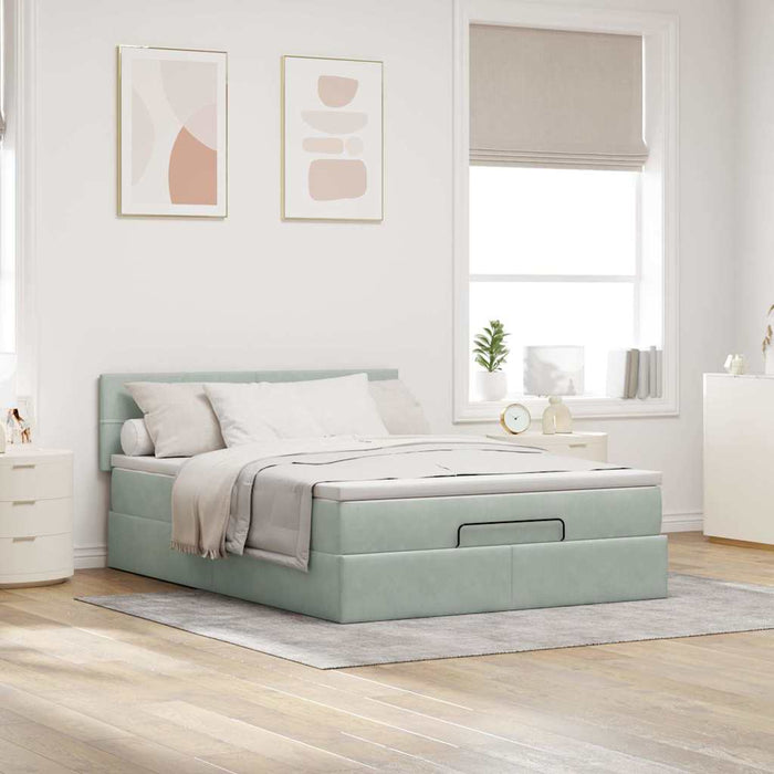 Cadru de pat otoman cu saltea Gri deschis 140x200cm catifea - WALTI WALTI