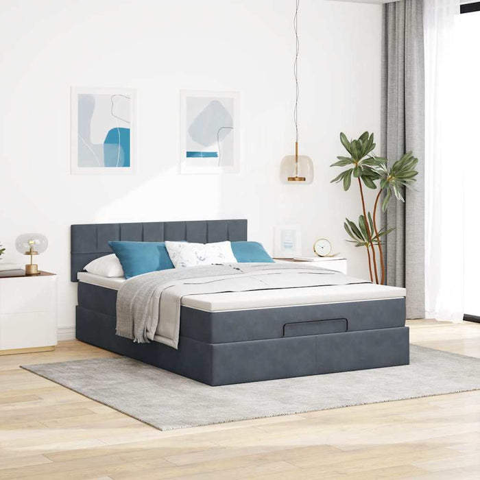 Cadru de pat otoman cu saltea Gri închis 140x200cm catifea - WALTI WALTI