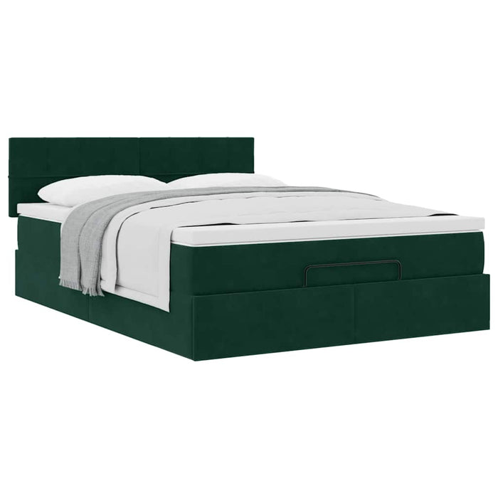 Cadru de pat otoman cu saltea verde închis 140x200cm catifea - WALTI WALTI