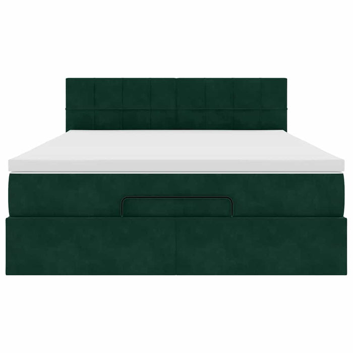 Cadru de pat otoman cu saltea verde închis 140x200cm catifea - WALTI WALTI