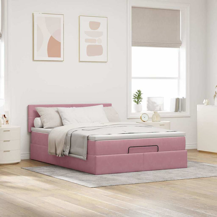 Cadru de pat otoman cu saltea roz 140x200cm catifea - WALTI WALTI