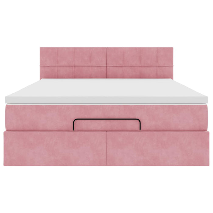 Cadru de pat otoman cu saltea roz 140x200cm catifea - WALTI WALTI
