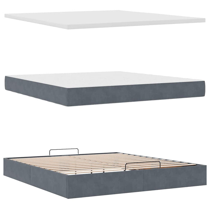 Cadru de pat otoman cu saltea Gri închis 160x200cm catifea - WALTI WALTI