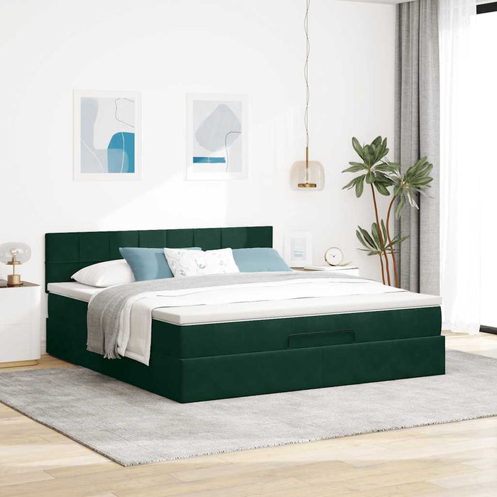 Cadru de pat otoman cu saltea verde închis 160x200cm catifea - WALTI WALTI