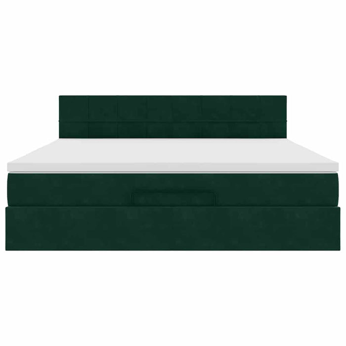 Cadru de pat otoman cu saltea verde închis 160x200cm catifea - WALTI WALTI